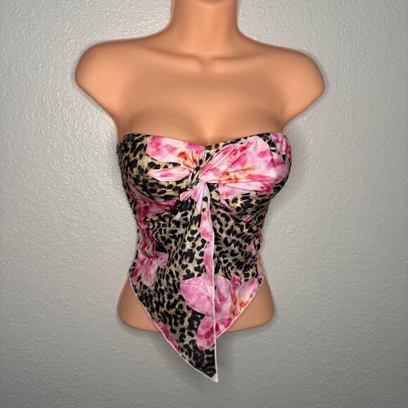 Leopard print and pink floral tie front corset top - Picture 6 of 8